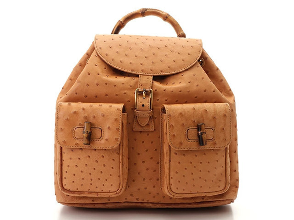 Gucci Bamboo Backpack Rucksack Daybag Brown Ostrich Leather